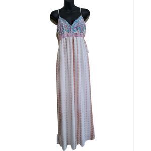 Flying Tomato Brown and White Spaghetti Strap Embroidered TieDye Dress Sz Medium